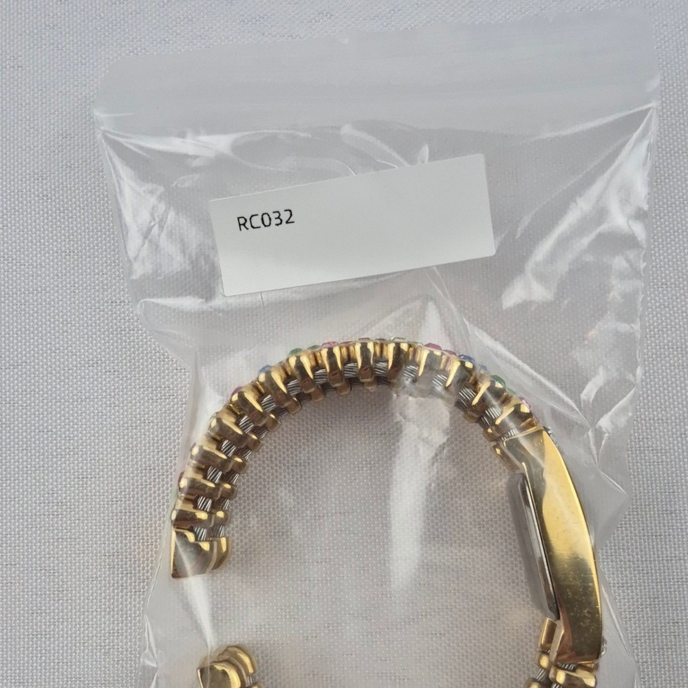 Vivani Rhinestone Cuff Watch Gold Tone Multicolor Japan Movt Vtg Needs Battery - Picture 11 of 11